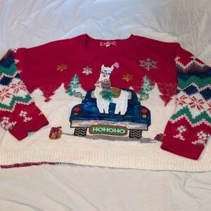 Festive Plus Size Red and White Lama Christmas Sweater NWT